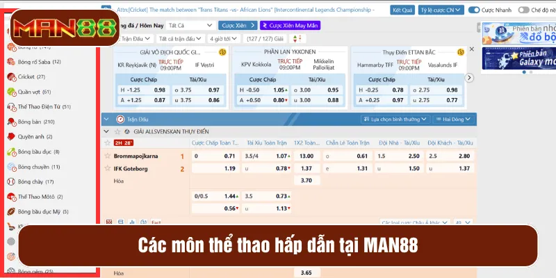 Các môn thể thao hấp dẫn tại MAN88