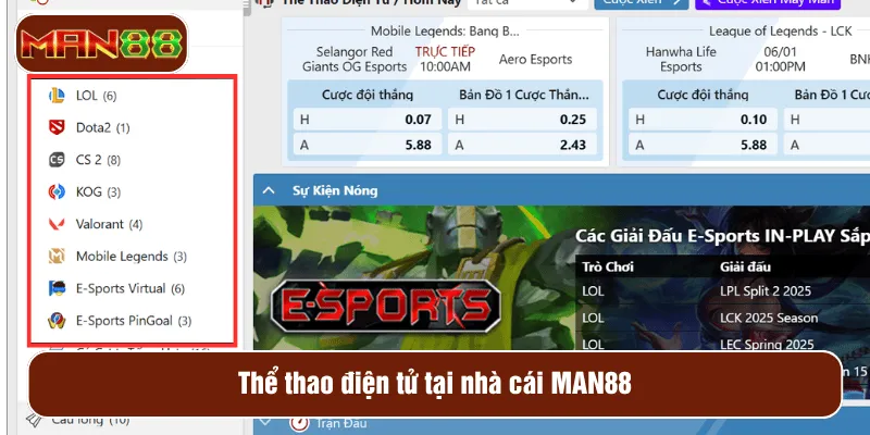 Thể thao điện tử tại nhà cái MAN88