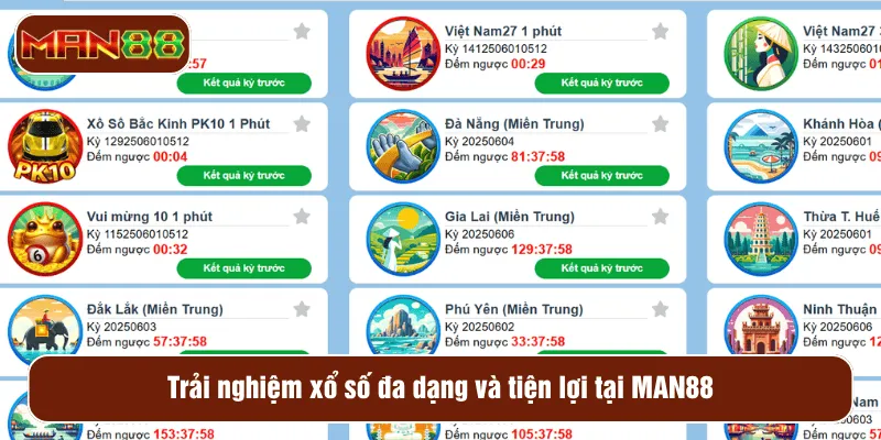 Trải nghiệm xổ số đa dạng và tiện lợi tại MAN88